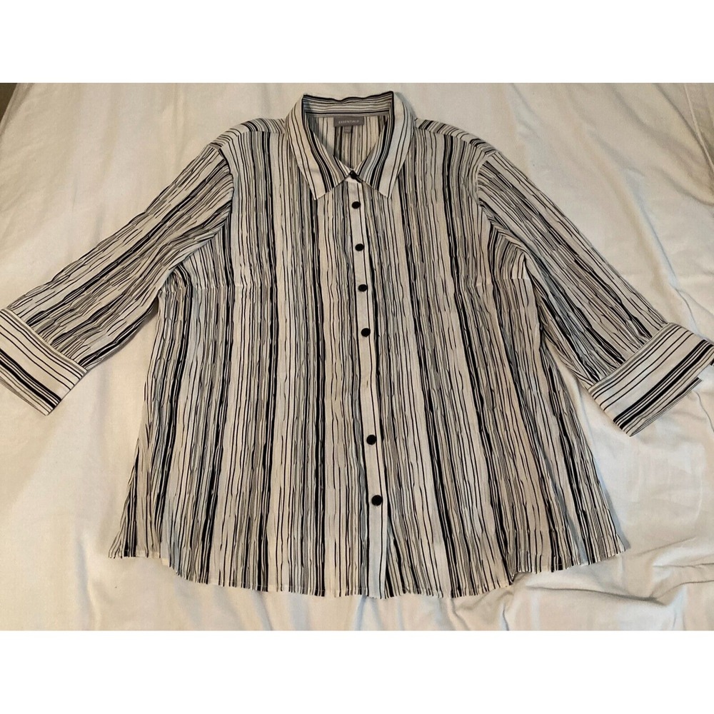 Essentials Striped White and Black 3/4 Sleeve Blouse 22/24W